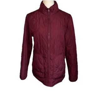Eddie Bauer Womens Sz Med Quilted Puffer Burgandy Jacket Full Zip Outdoor